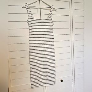 Bershka Jersy Black and White Stripe Bodycon Midi Dress